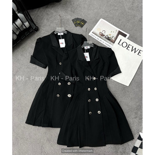 váy cổ vest phối lụa ly eo sang chảnh KH