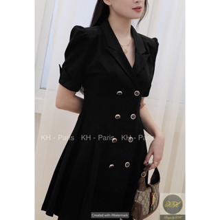 váy cổ vest phối lụa ly eo sang chảnh KH