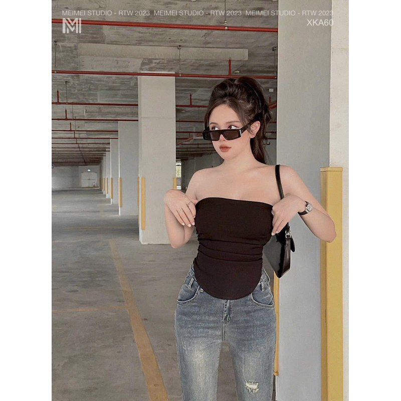 Áo ống cúp ngực  vạt bầu nhún 2 bên chất thun borip loại 1 siêu đẹp - B5K