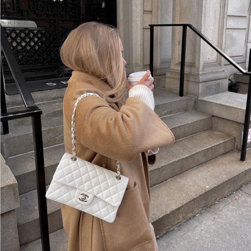 Túi Xách Nữ Cao Cấp Classic Da Dê Non Màu Trắng, Đeo Vai Đeo Chéo Hàng Supper L01064B LAROSE