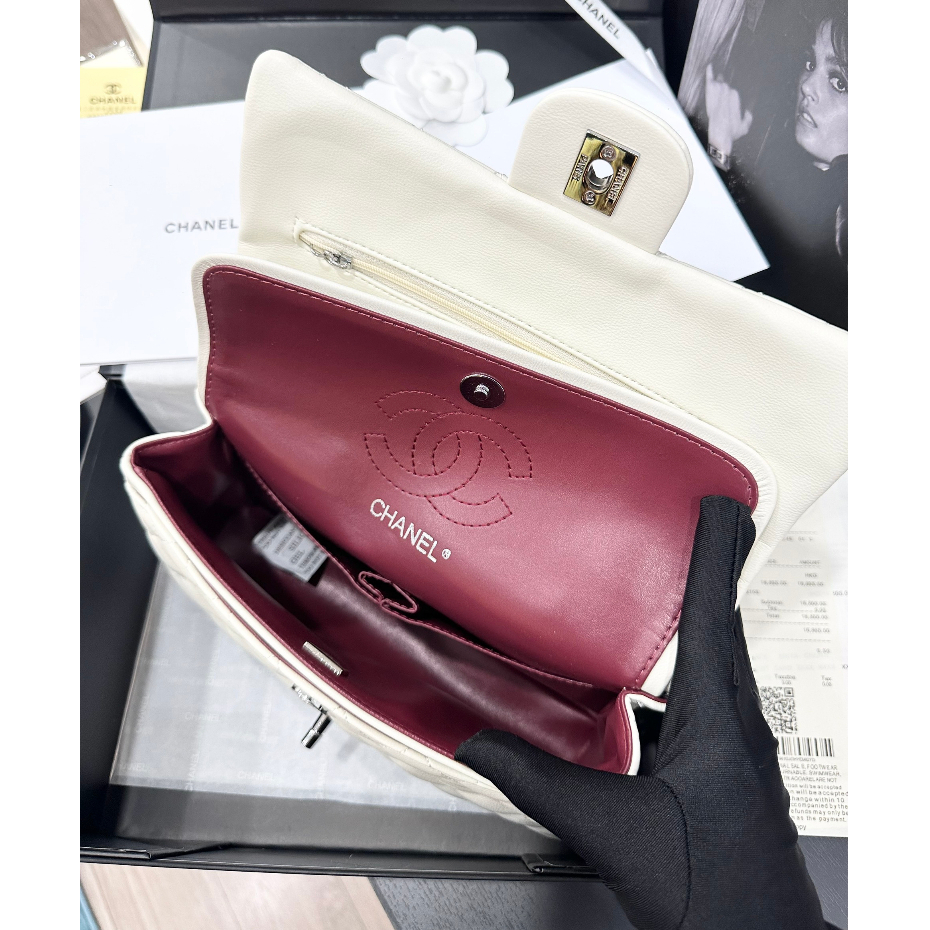 Túi Xách Nữ Cao Cấp Classic Da Dê Non Màu Trắng, Đeo Vai Đeo Chéo Hàng Supper L01064B LAROSE