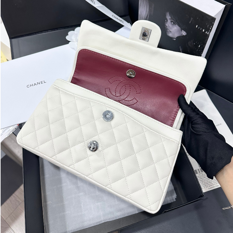 Túi Xách Nữ Cao Cấp Classic Da Dê Non Màu Trắng, Đeo Vai Đeo Chéo Hàng Supper L01064B LAROSE