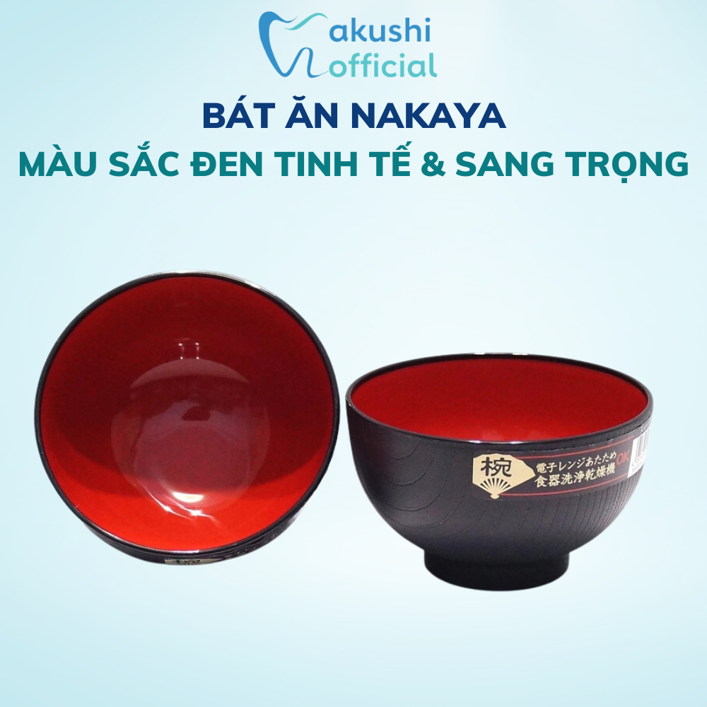 Bát ăn cơm Nakaya Nhật Bản thiết kế tinh tế màu đen sang trọng chất liệu nhựa PP an toàn cho sức khoẻ - Akushi