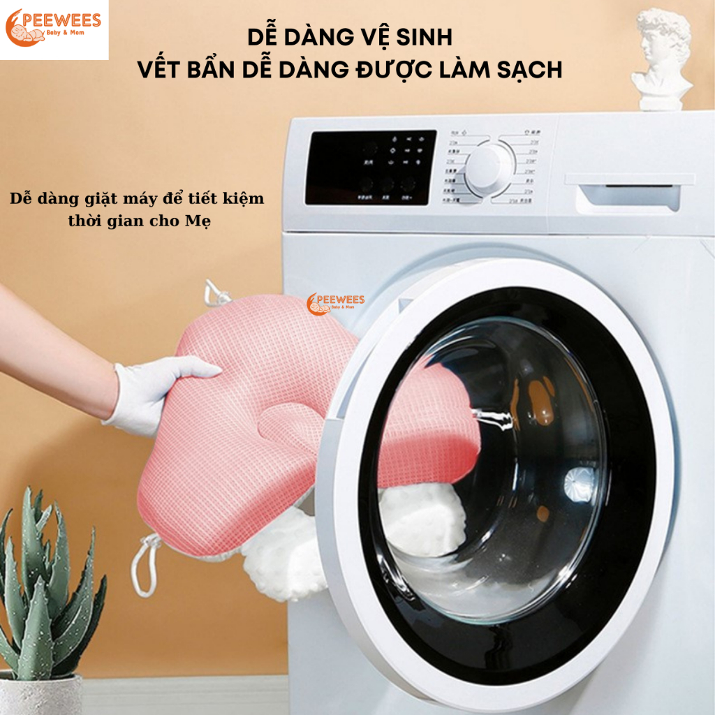 Gối chữ U cho bé sơ sinh PeeWees, chống giật mình chống méo đầu, có dây rút điều chỉnh 3 đầu giúp bé sơ sinh ngủ ngon