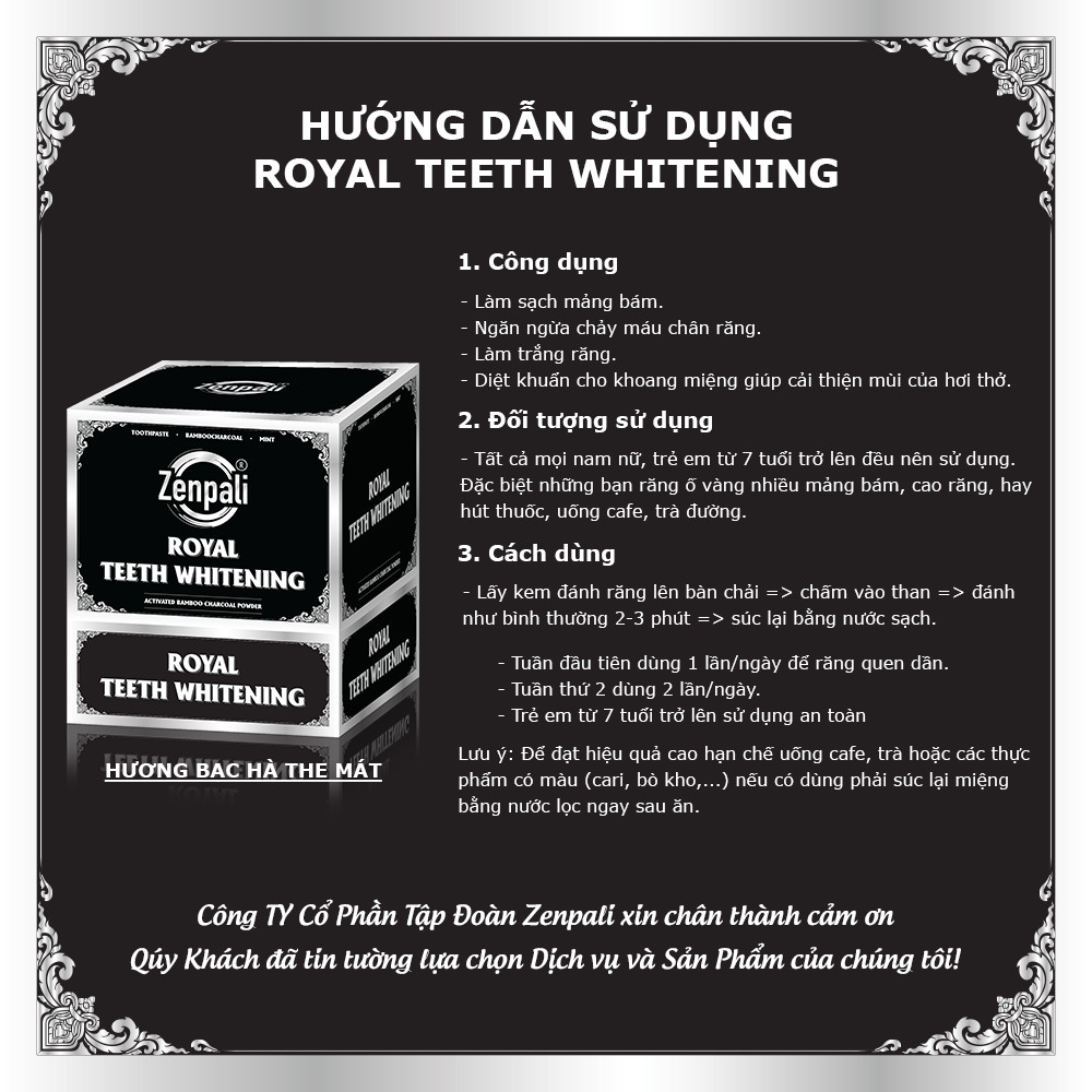 Bột than Tre Hoạt Tính Trắng Răng Royal Zenpali Trắng Răng Thiên Nhiên