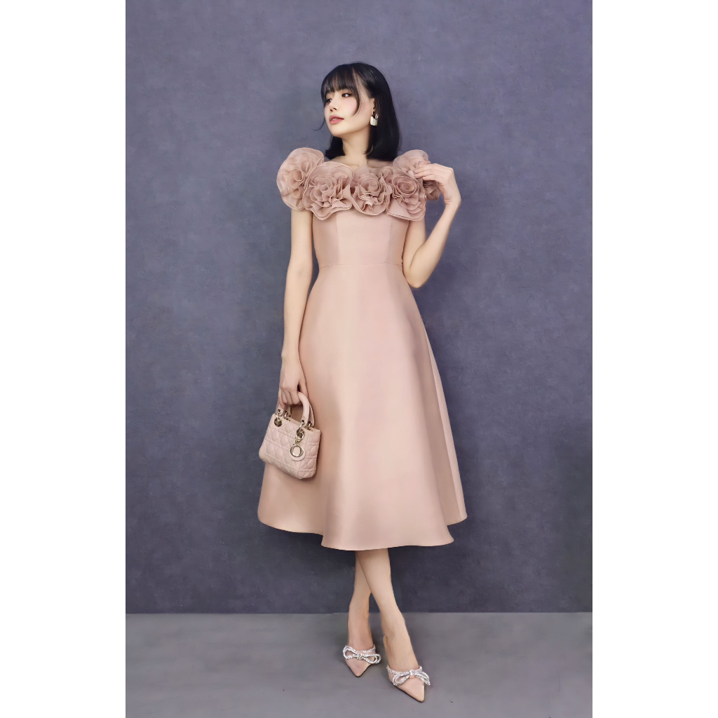 Đầm trễ vai hoa 3D thiết kế cao cấp - Angel V