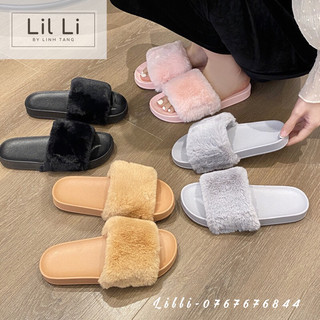   Hoả Tốc  Dép quai ngang lông xù cao cấp có bigsize 36-41 Women Furry Slides Fuzzy Slippers Fluffy Sandals 