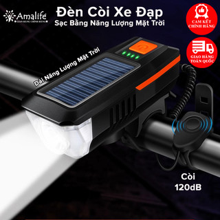  Đèn Xe Đạp Sạc Pin Năng Lượng Mặt Trời Cổng USB – Đèn Còi Xe Đạp Chuông 5 Âm Thanh 3 Chế Độ Sáng Chính Hãng Amalife 
