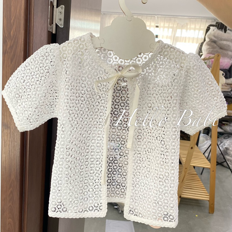Áo Khoác Cardigan Ren Mỏng Cộc Tay Bé Gái chính hãng Jennybebe Hàn Quốc vải organic cotton 100%