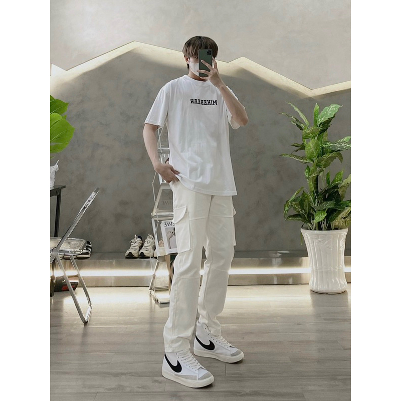 Quần jogger kaki túi hộp màu trắng lưng nịt