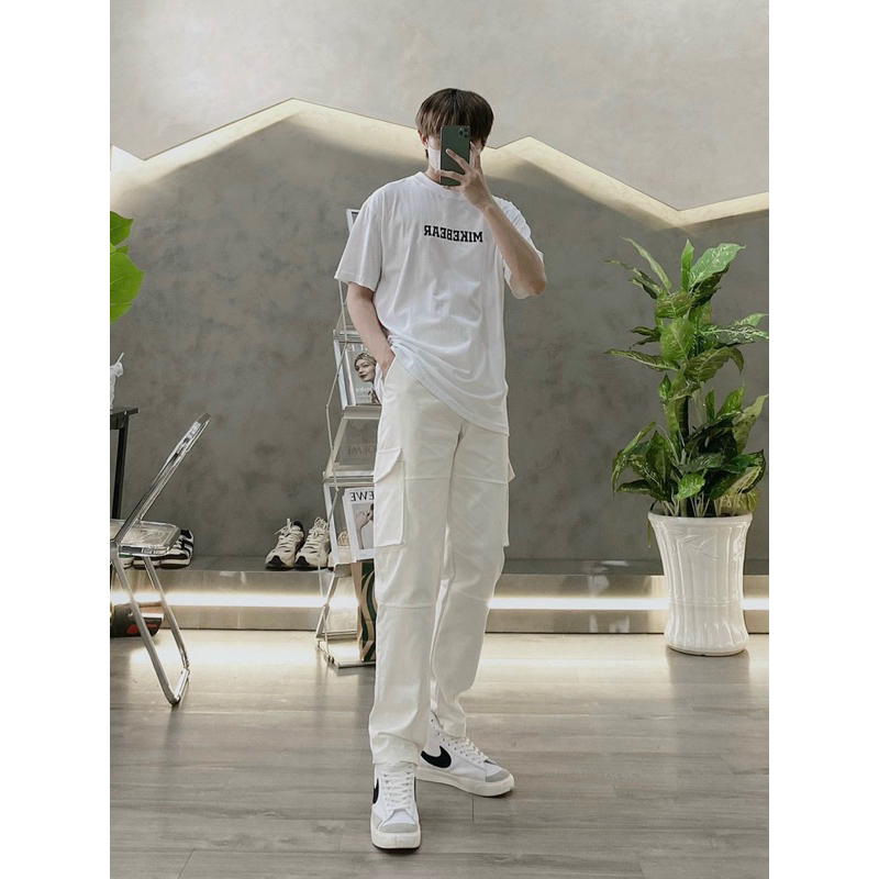 Quần jogger kaki túi hộp màu trắng lưng nịt