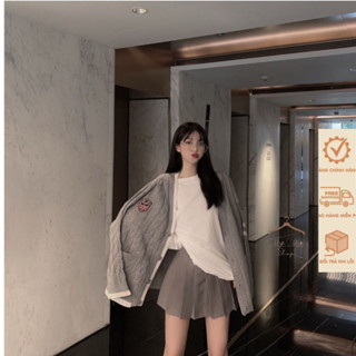 Áo Khoác Len, Áo Cardigan Dáng Dài Tay Dài From Rộng Bigsz Cổ V Họa Tiết Logo Phối Tay Sọc Phong Cách Hàn Quốc Shopquaca