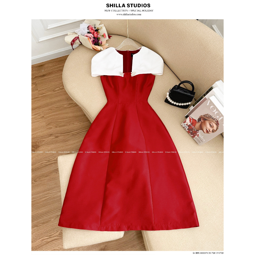 Váy đầm thiết kế cao cấp màu đỏ đính đá sang trọng [ Ảnh thật ] The Sh