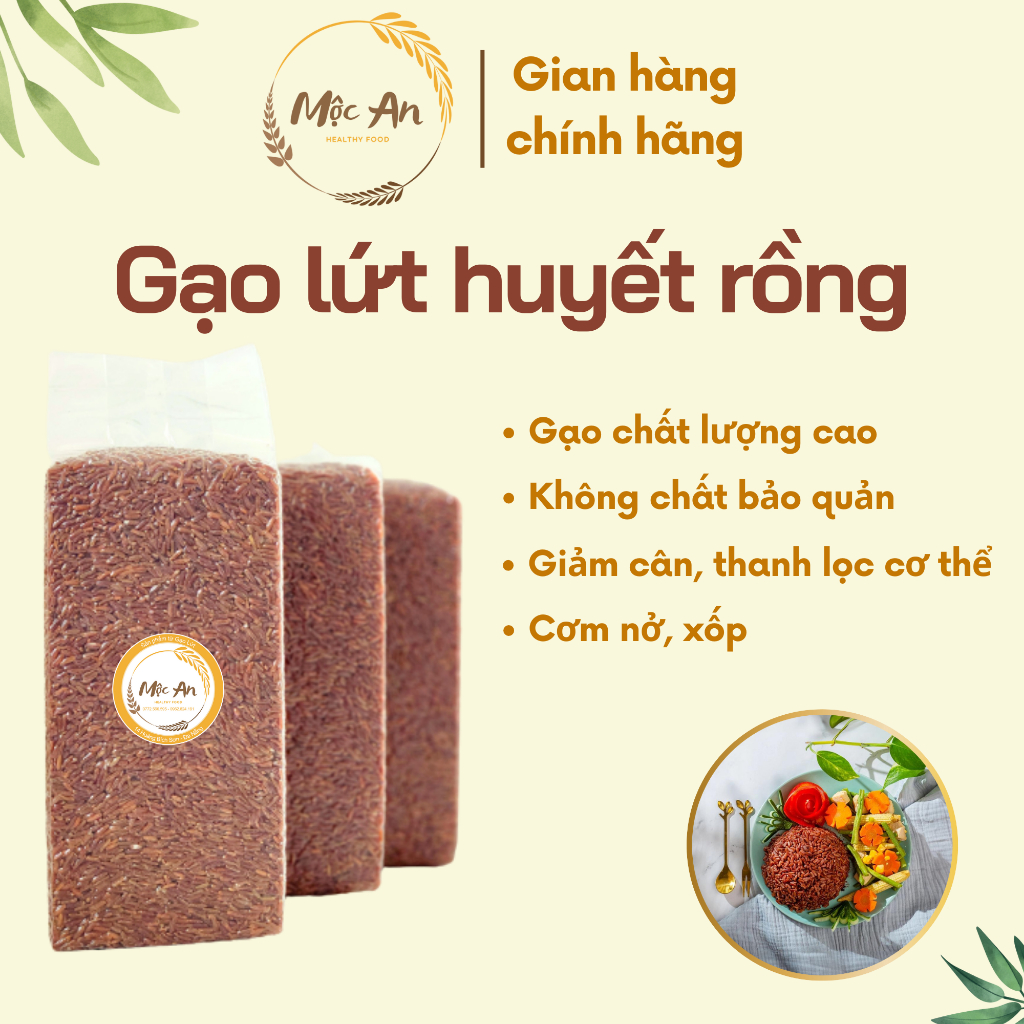Gạo Lứt Huyết Rồng Ăn Kiêng Healthy Eatclean Thực Dưỡng Gym trà gạo lứt - túi 1kg hút chân không