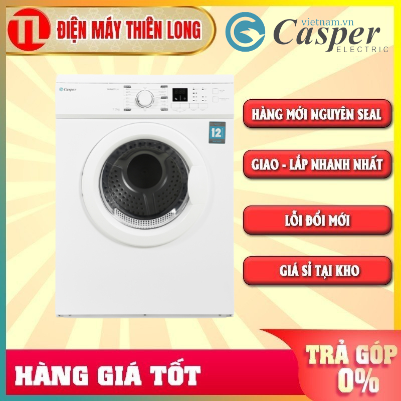 TD-72VWD - Máy sấy thông hơi Casper 7.2Kg TD-72VWD Hẹn giờ giặt, Khóa trẻ em, Sấy nhanh 23 phút - Giao hàng miễn phí HCM