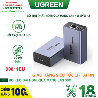 Thiết bị kéo dài tín hiệu hdmi 50m qua cáp lan cat 5 cat6 ugreen 90811eu- hàng chính hãng