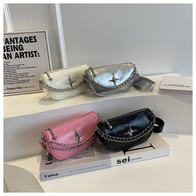 Túi xách nữ đeo chéo da trơn bốn màu phối dây xích thời thượng cá tính LK344