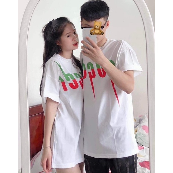 Áo thun GUCCI a Sét Cotton Unisex Dáng Rộng In Thiết Kế Phong Cách Cool Ngầu 2023