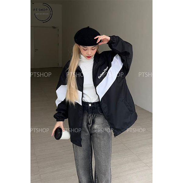 Áo Khoác dù, áo gió, áo đôi Calem.Club Đen trắng năng động chất liệu dù 2 lớp cao cấp siêu nhẹ