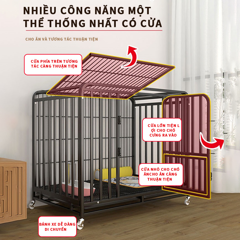 Chuồng Chó Nan Ông Màu Đen Sơn Tĩnh Điện Dành Cho Chó Lớn Lớn Có Bánh Xe tặng khay vệ sinh Size S,M,L,XL,XXL
