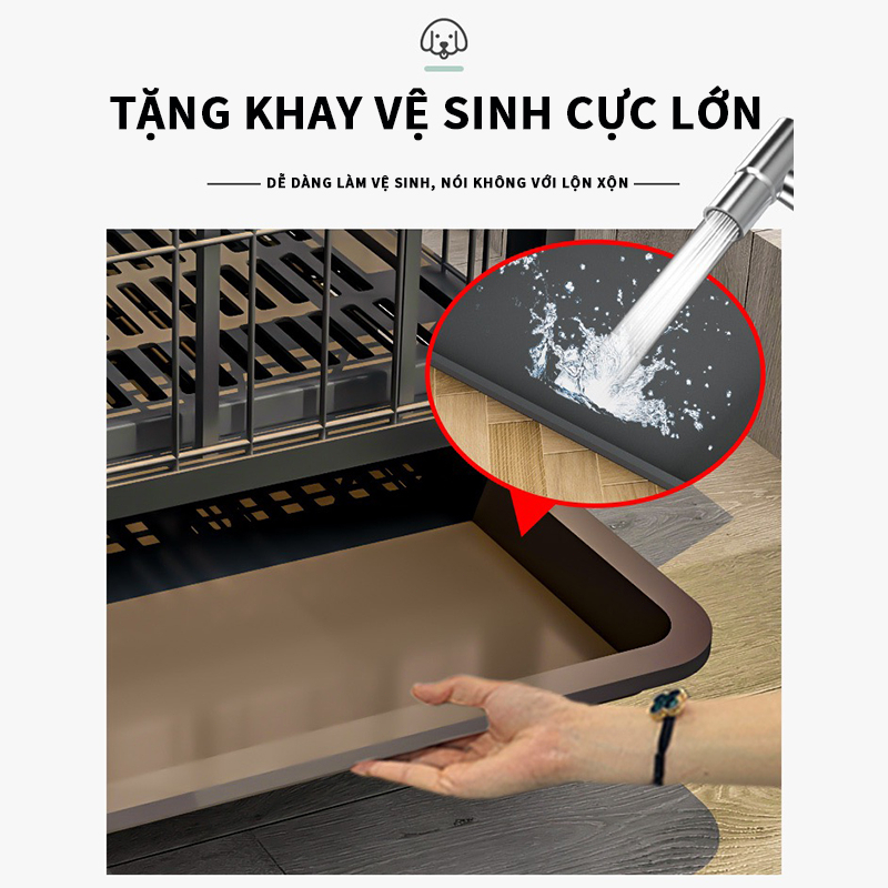 Chuồng Chó Nan Ông Màu Đen Sơn Tĩnh Điện Dành Cho Chó Lớn Lớn Có Bánh Xe tặng khay vệ sinh Size S,M,L,XL,XXL