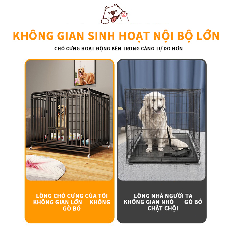 Chuồng Chó Nan Ông Màu Đen Sơn Tĩnh Điện Dành Cho Chó Lớn Lớn Có Bánh Xe tặng khay vệ sinh Size S,M,L,XL,XXL