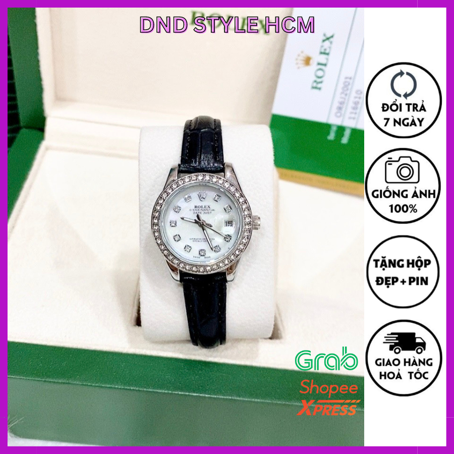 Đồng hồ nữ dây da Rolex, đồng hồ nữ rolex dây da đính đá mặt nhỏ xinh êm tay nhẹ nhàng thanh lịch - DNDStyle