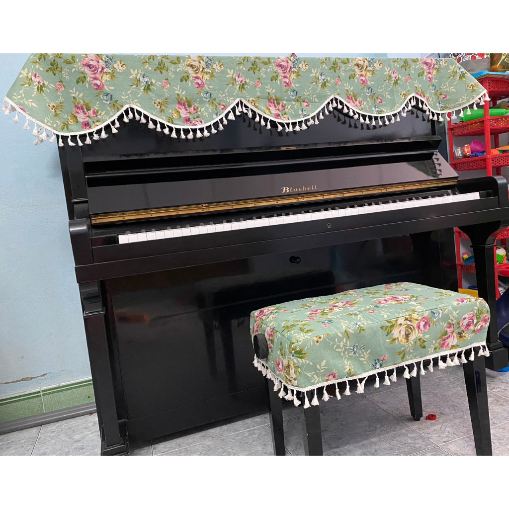 {⚡Sản phẩm có sẵn⚡} Khăn Phủ Đàn Piano Cơ Vải Canvas Hoa Hồng Xanh- BCAV555