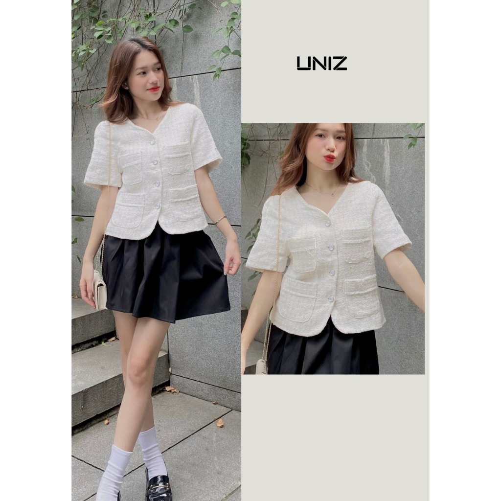 ( Ảnh thật ) Áo dạ tweed cộc tay form vừa chuẩn ,cúc ngọc hàng QC uniz Aodatweed2971/P5K10