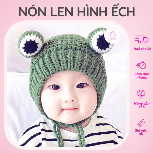 Mũ Nón Len Dệt Kim Hình Ếch Con Màu Xanh Đáng Yêu Cho Bé