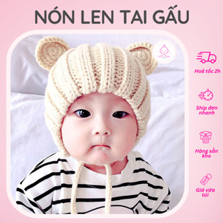 Mũ Nón LEN TAI GẤU Đáng Yêu Có Dây Buộc Giữ Ấm Tốt Cho Bé Phân Loại Lớp Lót Tuỳ Chọn