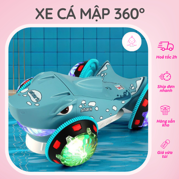 Đồ Chơi Xe Cá Mập Xoay 360° Có Nhạc Có Đèn Cho Bé