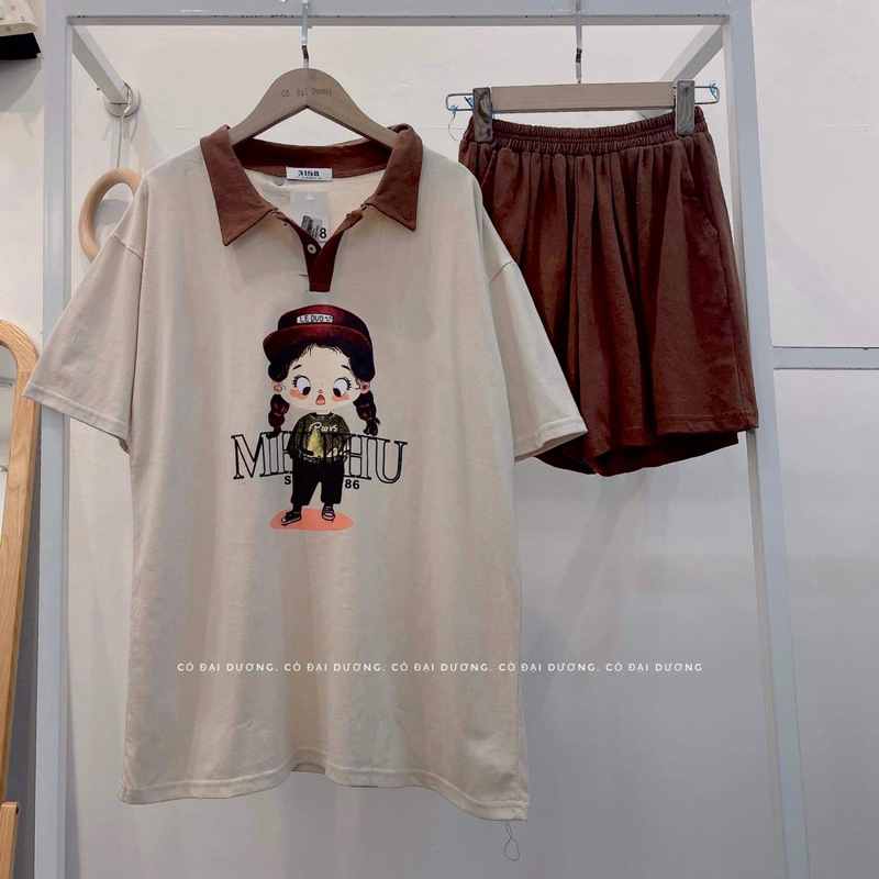 Set Áo Polo Quần Short Thun Cotton In Hoạ tiết