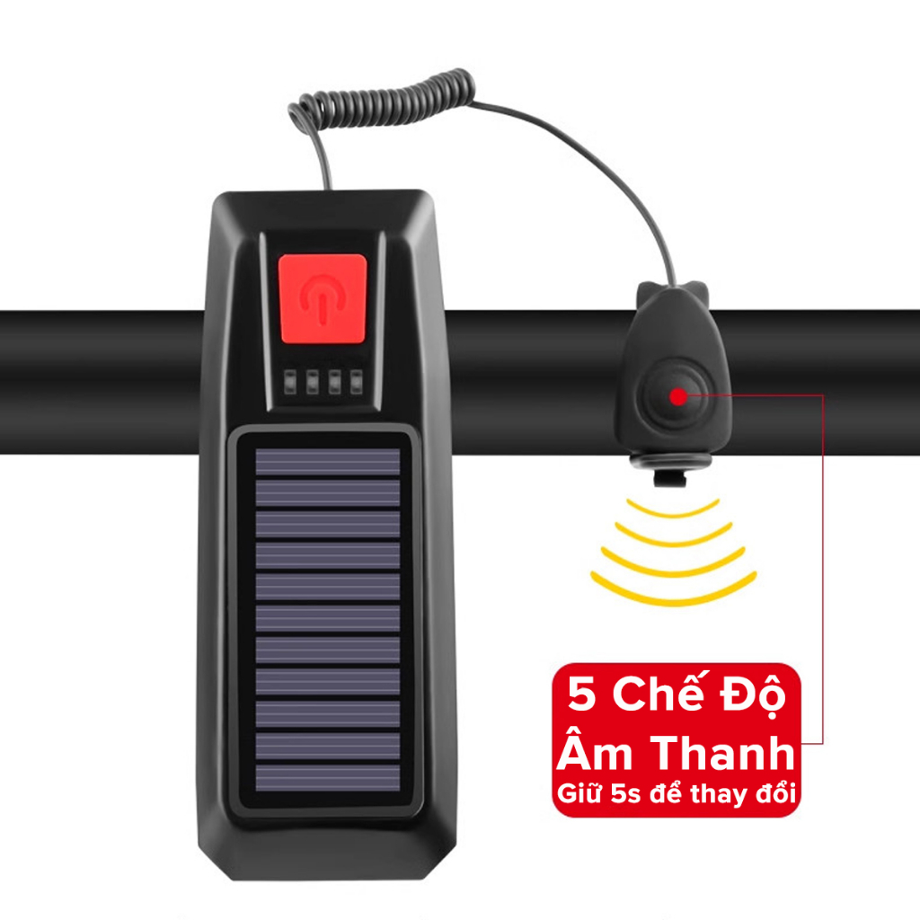 [Màu Xanh] Đèn Xe Đạp Sạc Năng Lượng Mặt Trời Cổng USB Đèn Còi Xe Đạp Chuông 5 Âm Thanh 3 Chế Độ Sáng Chính Hãng Amalife