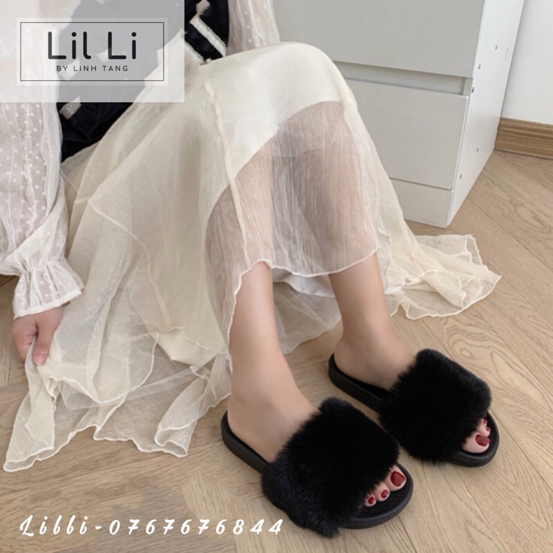 Dép quai ngang lông xù cao cấp có bigsize 36-41, Women Furry Slides Fuzzy Slippers Fluffy Sandals