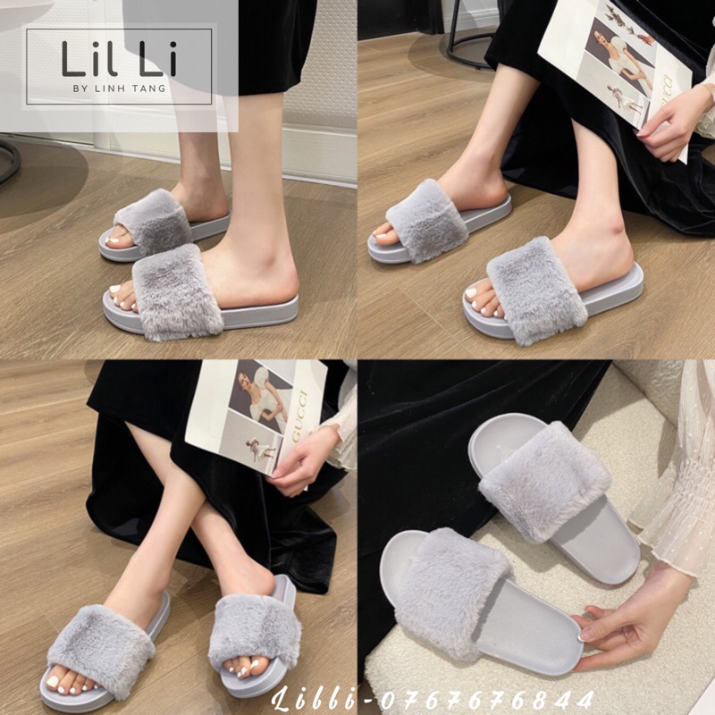 Dép quai ngang lông xù cao cấp có bigsize 36-41, Women Furry Slides Fuzzy Slippers Fluffy Sandals