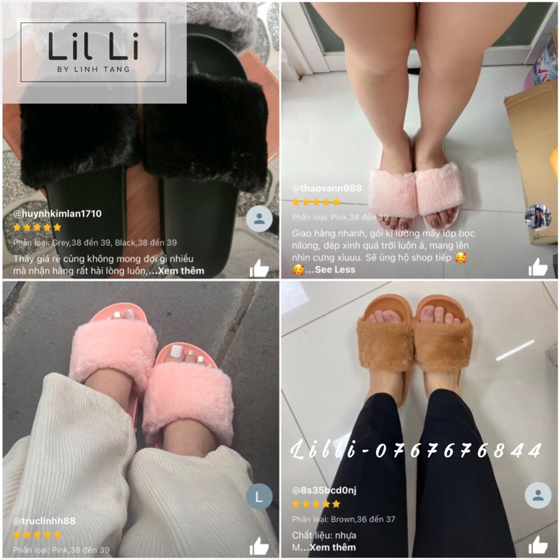 Dép quai ngang lông xù cao cấp có bigsize 36-41, Women Furry Slides Fuzzy Slippers Fluffy Sandals