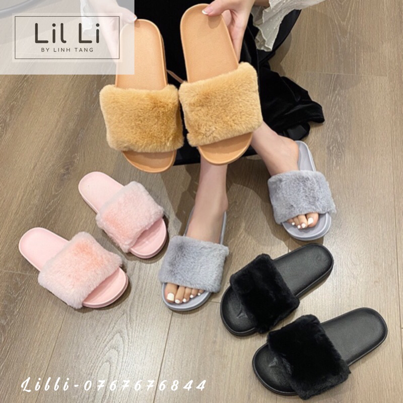 Dép quai ngang lông xù cao cấp có bigsize 36-41, Women Furry Slides Fuzzy Slippers Fluffy Sandals