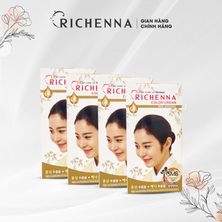 Combo 4 hộp Nhuộm phủ bạc Hàn Quốc Richenna Hi-Speedy Color Nhân Sâm - Nâu hạt dẻ sáng