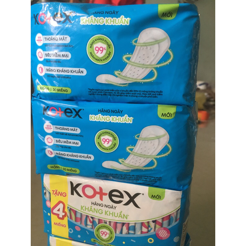 BĂNG VỆ SINH HÀNG NGÀY KOTEX 20miếng - kháng khuẩn - nay có thêm mẫu mới