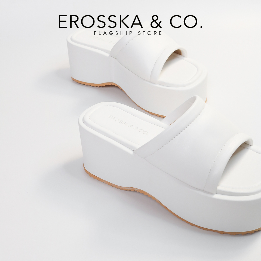 Erosska - Dép nữ đế xuồng thời trang quai ngang dáng basic cao 7cm màu kem - SB007