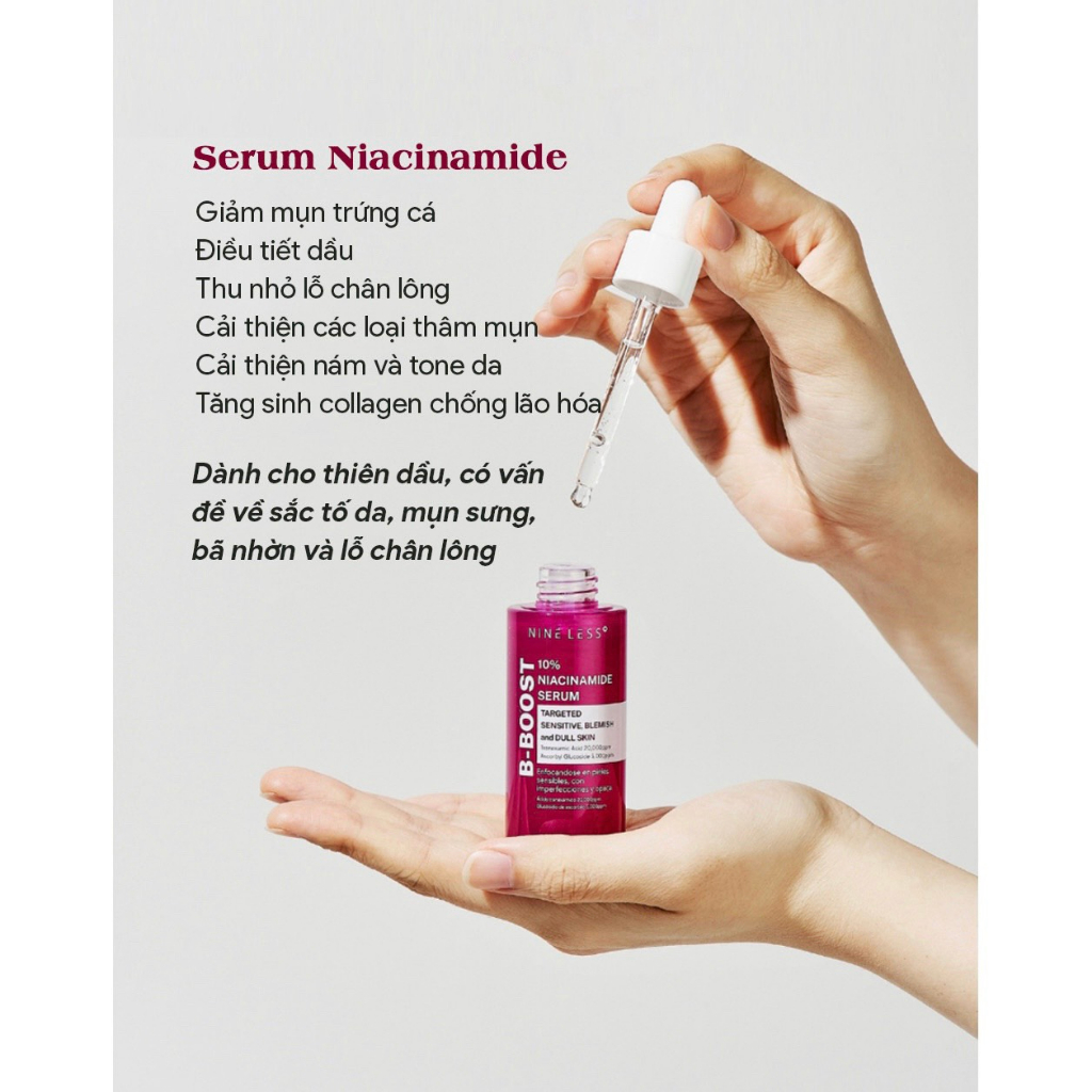 Tinh chất dưỡng da, giảm mụn thâm NINE LESS A-Control 10% Azelaic Acid, B-Boost 10% Niacinamide Serum 30ml - ninishop