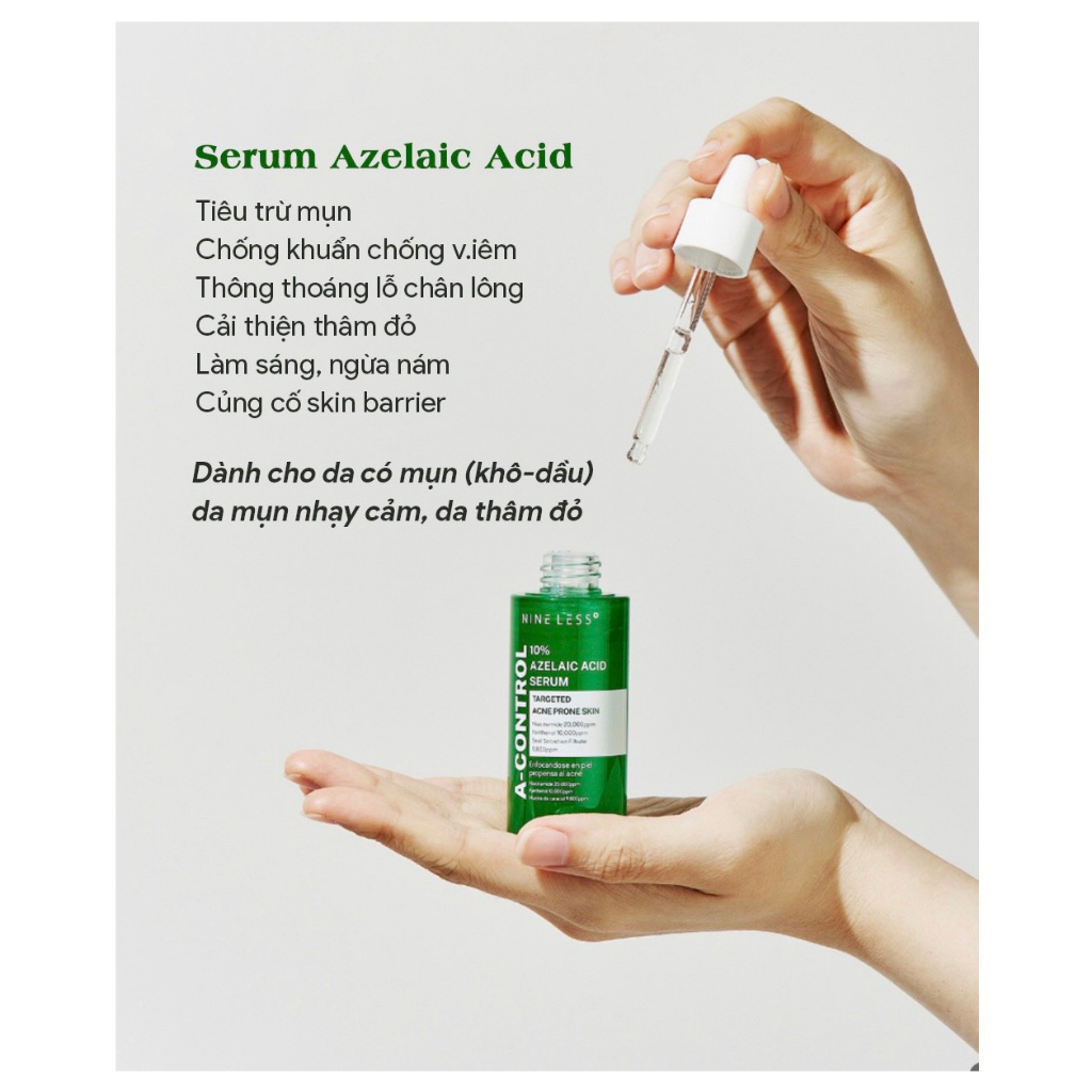 Tinh chất dưỡng da, giảm mụn thâm NINE LESS A-Control 10% Azelaic Acid, B-Boost 10% Niacinamide Serum 30ml - ninishop