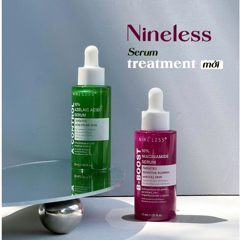 Tinh chất dưỡng da, giảm mụn thâm NINE LESS A-Control 10% Azelaic Acid, B-Boost 10% Niacinamide Serum 30ml - ninishop