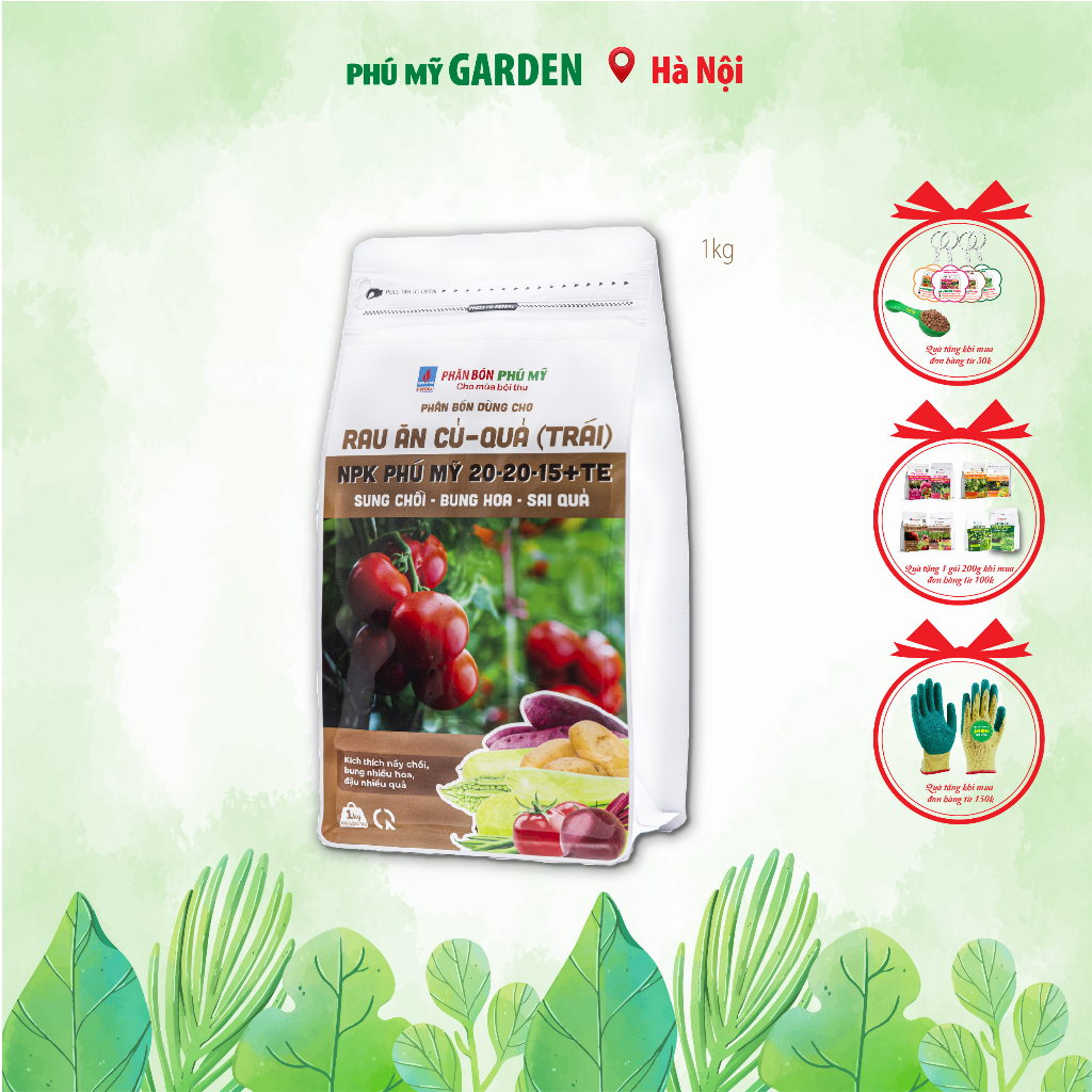 (Túi 1kg) Phân Bón NPK Phú Mỹ 20-20-15+TE Cho Cây Rau Ăn Củ Quả