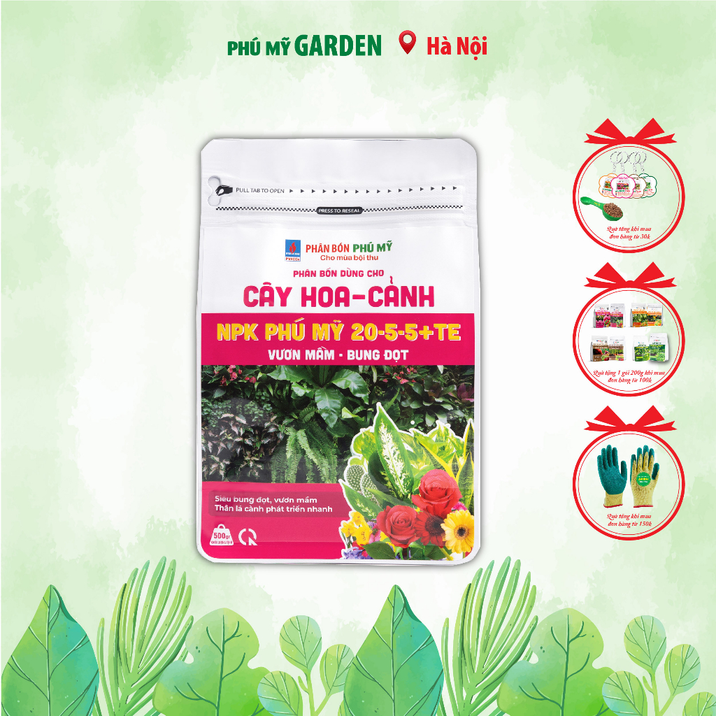 Phân Bón NPK Phú Mỹ 20-5-5+TE Cho Cây Hoa Cảnh Túi 500g