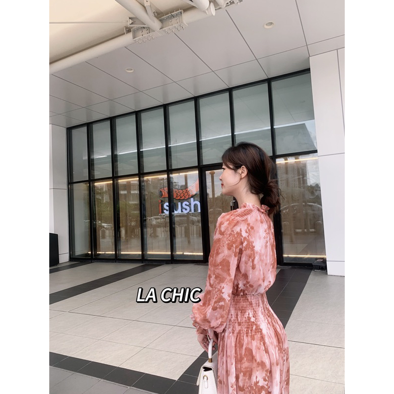 Váy hoa nữ dáng dài công sở, đầm maxi dài tay chất voan tơ 2 lớp LA CHIC