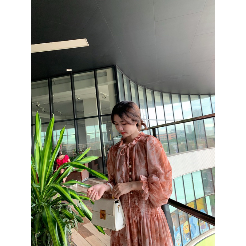 Váy hoa nữ dáng dài công sở, đầm maxi dài tay chất voan tơ 2 lớp LA CHIC