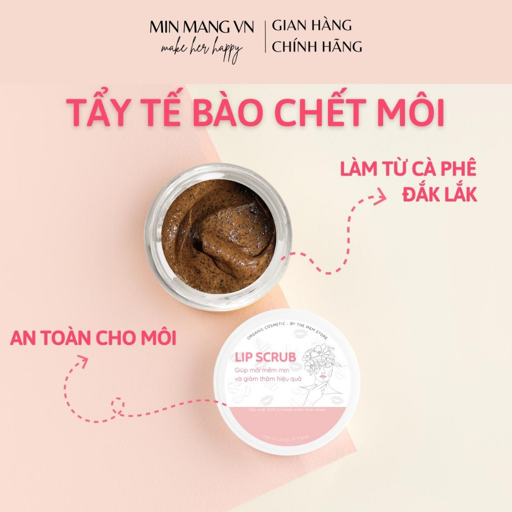 Tẩy Tế Bào Chết Cà Phê Cho Môi, Giảm Thâm Môi Và Dưỡng Môi Mềm Mịn Từ Thành Phần Thiên Nhiên