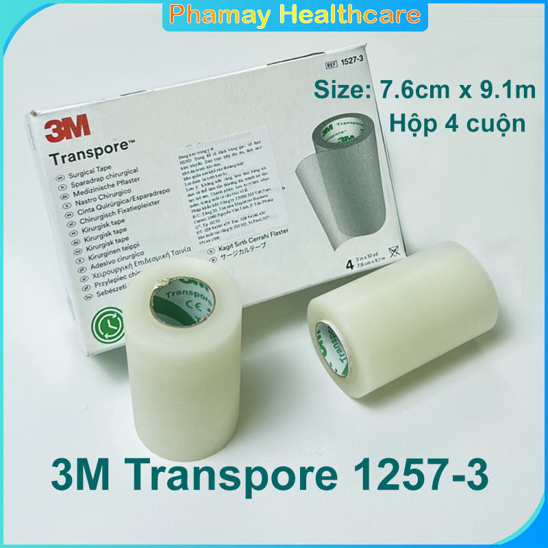 ✅ 3M Transpore Surgical Tapes 1527-3 (size: 7.6cm x9.1m) - Băng keo y tế trong suốt 3M - Mỹ (Băng keo dán ngực)